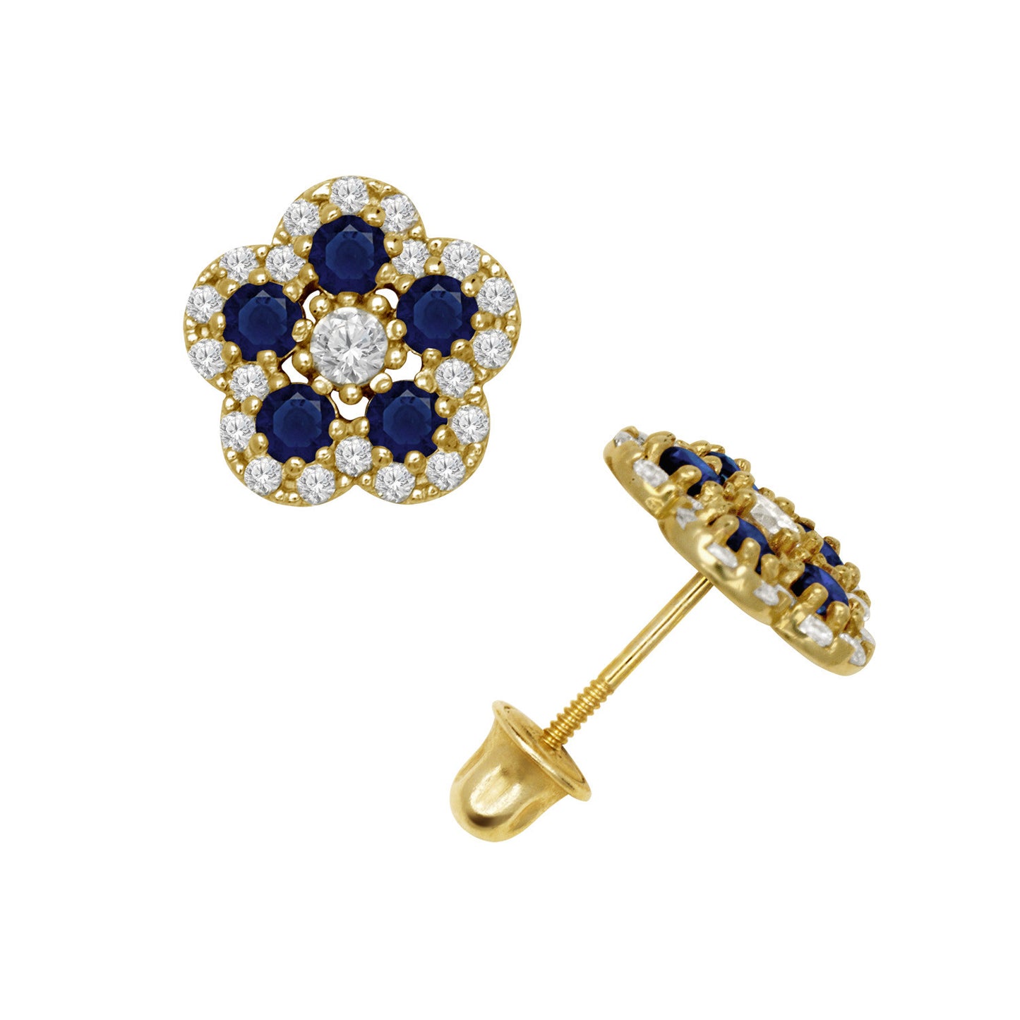 14k Yellow or White Gold CZ Flower Birthstone Stud Screw Back Earrings