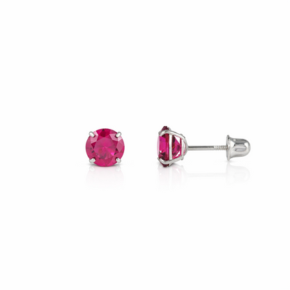 14K Solid White Gold 3mm Round Birthstone Stud Earrings with screw back