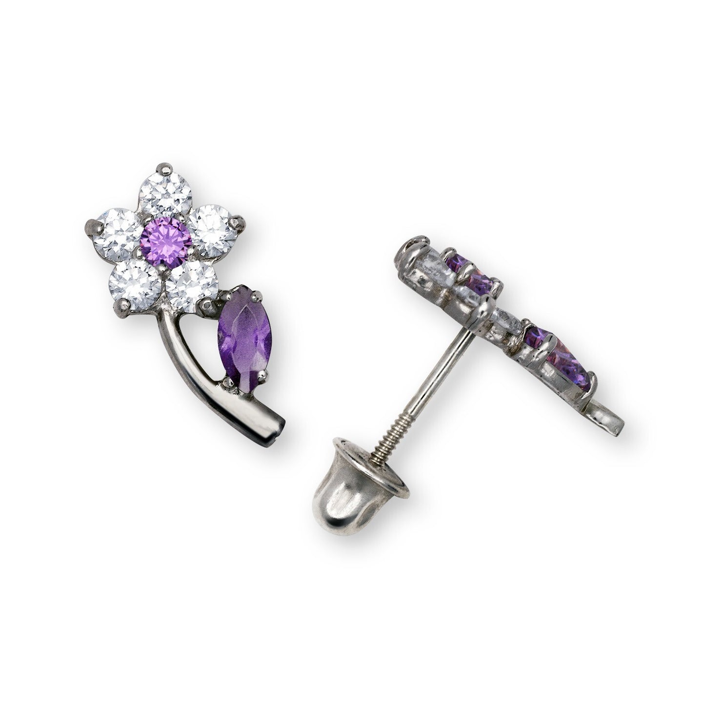 14K Yellow & White Gold Flower Shaped Beautiful Studs Earrings for Girls