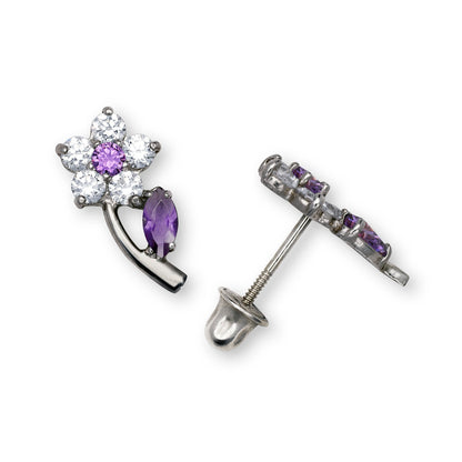 14K Yellow & White Gold Flower Shaped Beautiful Studs Earrings for Girls