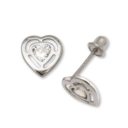 14k Yellow & White Gold CZ Open Heart Stud Earrings for Women