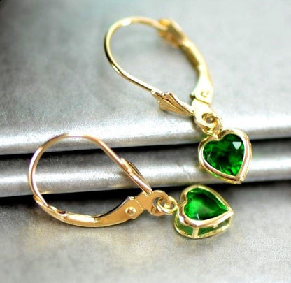 14k Yellow Gold Bezel Heart Birthstone Leverback Pierced Dangle Earrings 5x5 MM