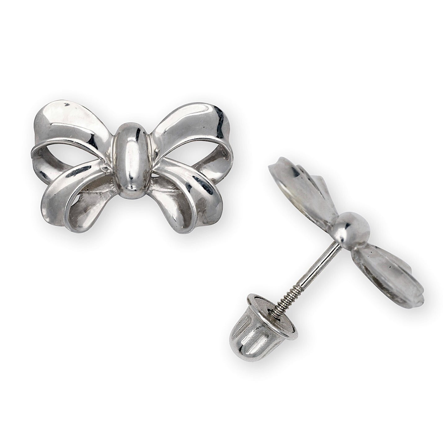 14K Yellow & White Gold Unique Large Bow Post Earrings for Women