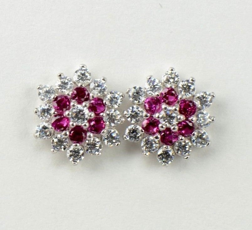 14k White Gold Flower Stud Earrings with screw back