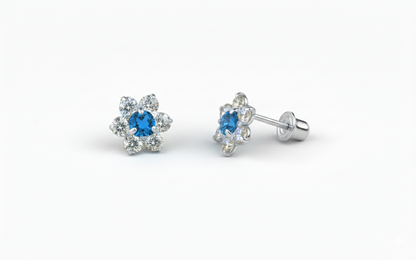 14K White Gold Beautiful Flower CZ Stud Earrings for Women