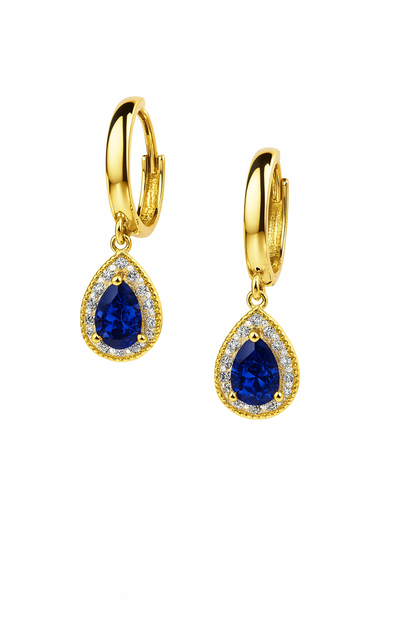 14k Yellow Gold Halo Birthstone Huggie Earrings for Women