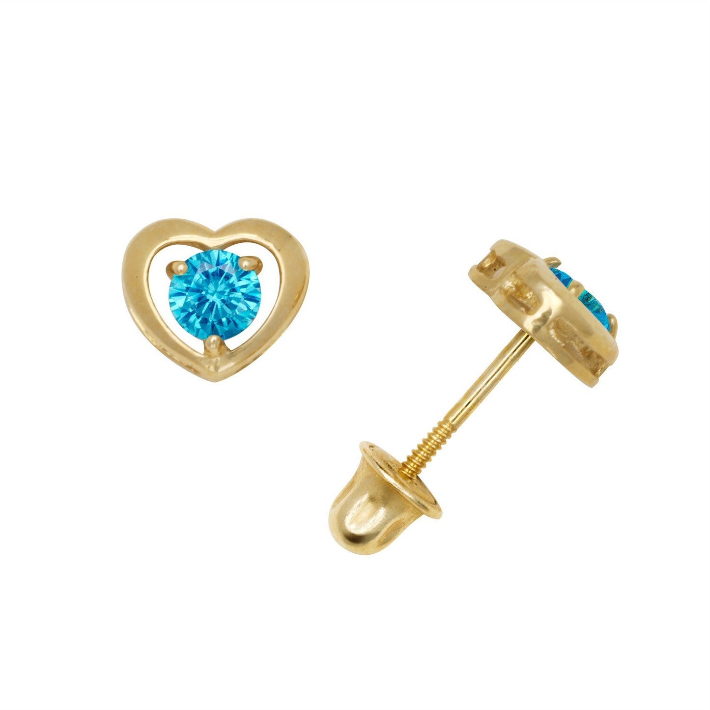14K Yellow & White Gold Elegant CZ Heart Shaped Stud Earrings for Women