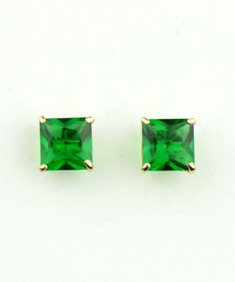 14k Yellow Gold Solid Square Princess Cut Birthstone 6MM CZ Stud Earrings