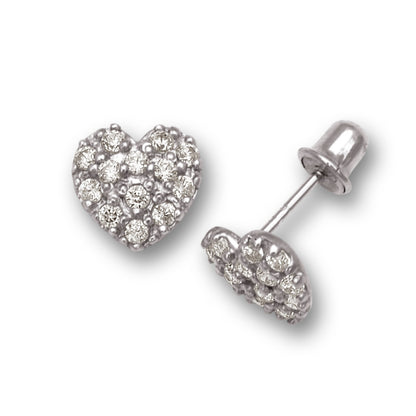 14K Yellow & White Gold Love Heart Clear CZ Stud Earrings for Women