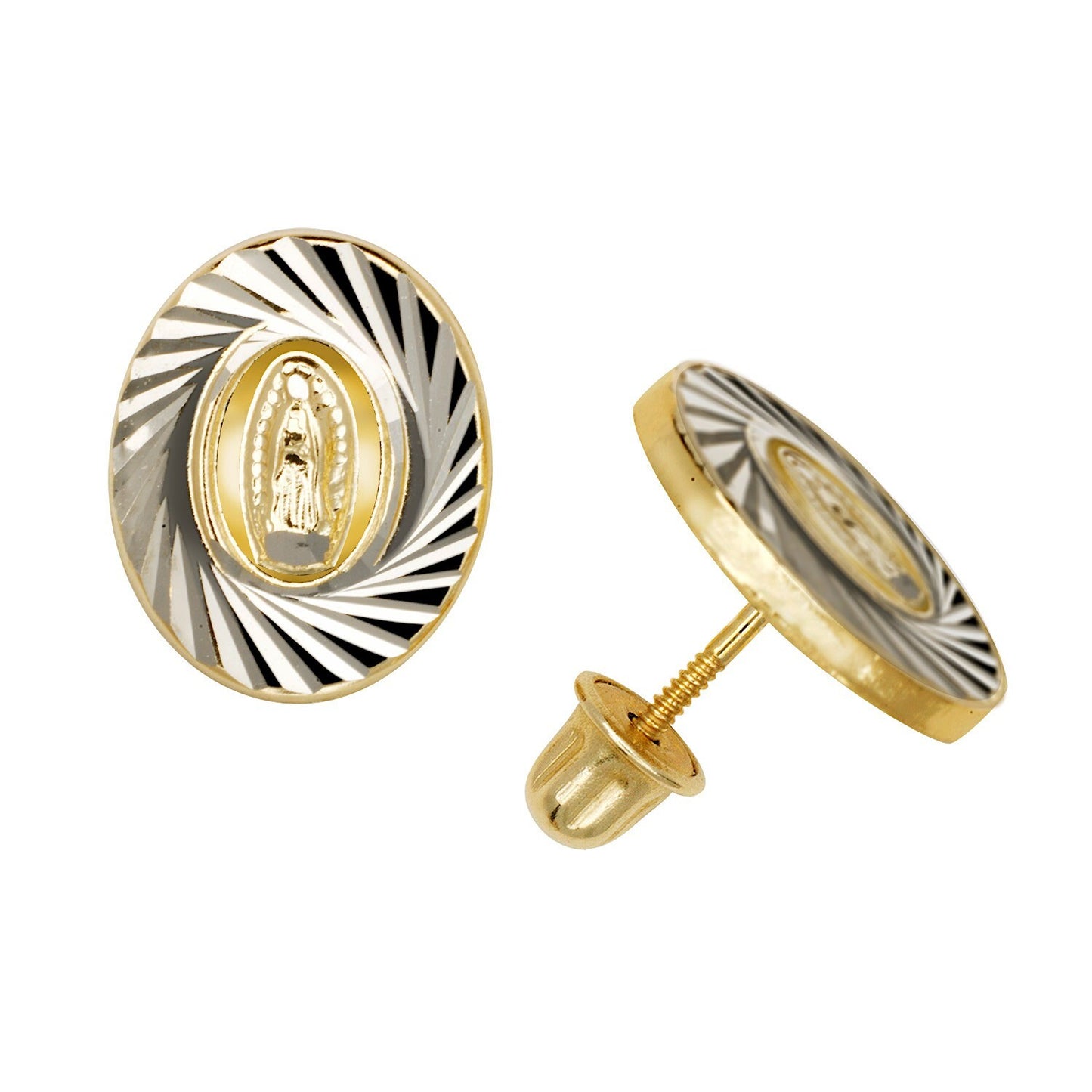 14k Yellow Gold Cut Our Lady Of Guadalupe Baby Screw Stud Earrings for Girls