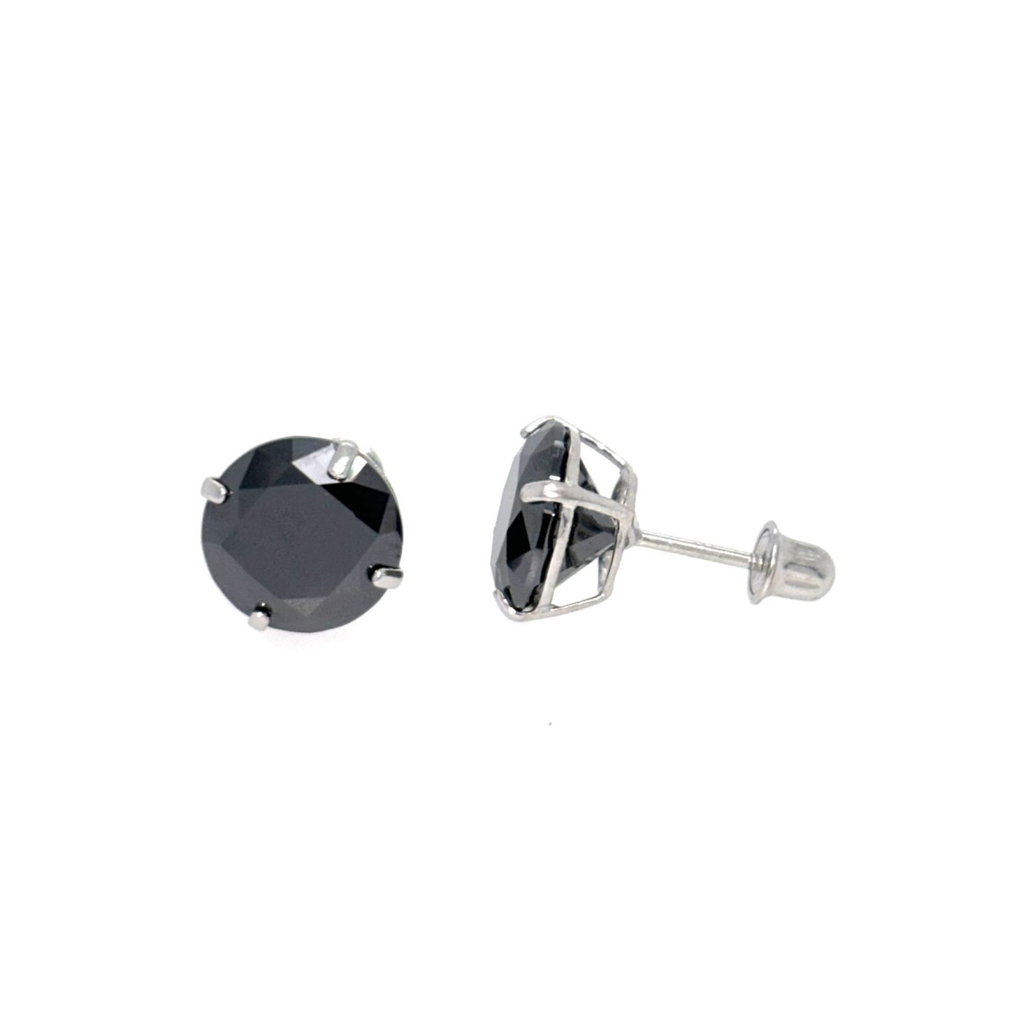 14K Gold GRA Certified D-VVS1 Round Black Moissanite Screw Back Studs Earrings