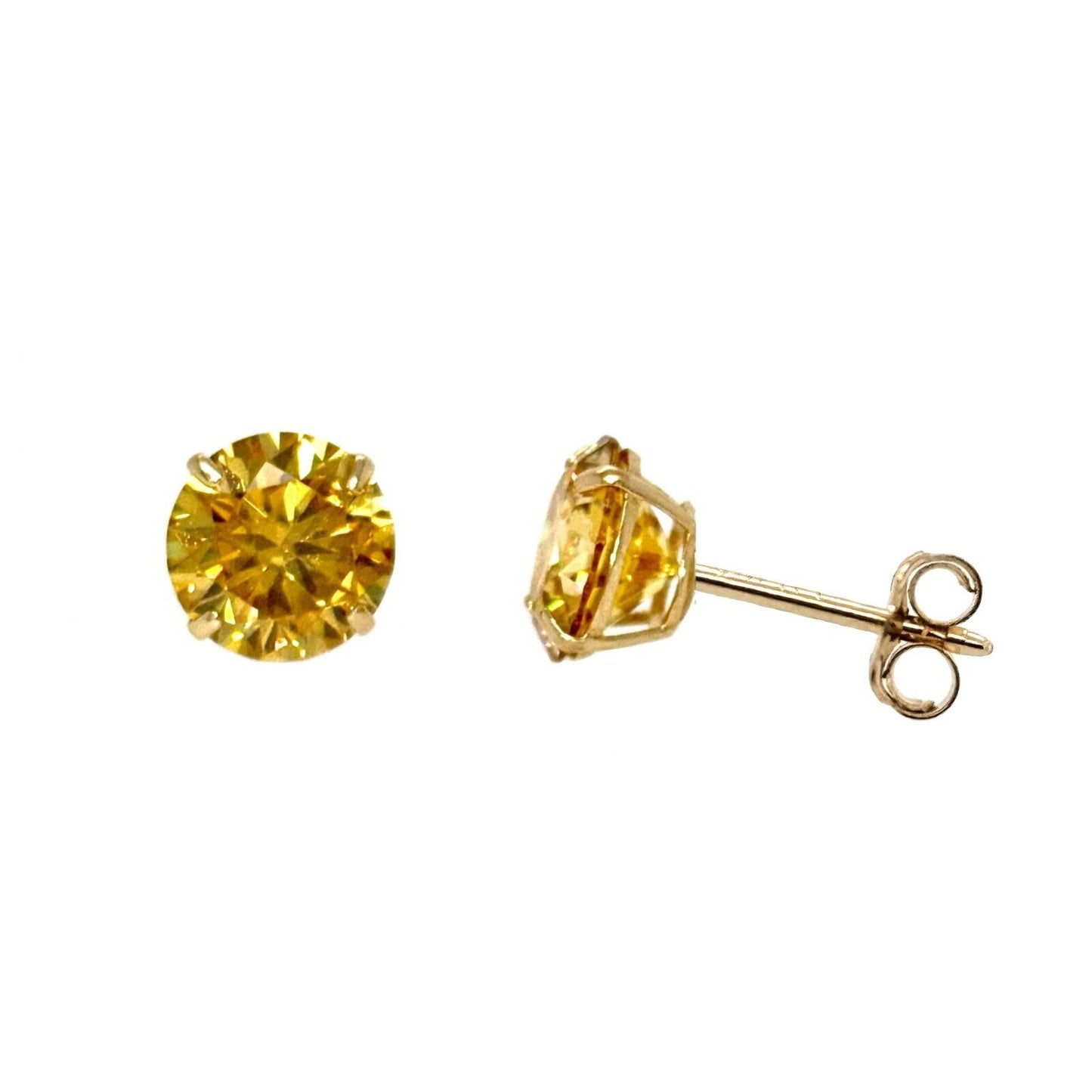 14K Gold GRA Certified D-VVS1 Round Yellow Moissanite Push Back Studs Earrings