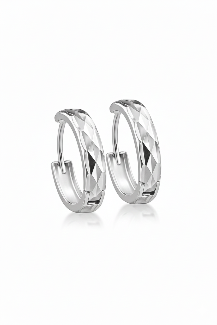 14k Yellow and White Gold Diamond Cut Huggie Hoop Earrings
