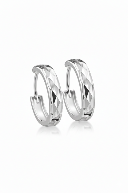 14k Yellow and White Gold Diamond Cut Huggie Hoop Earrings