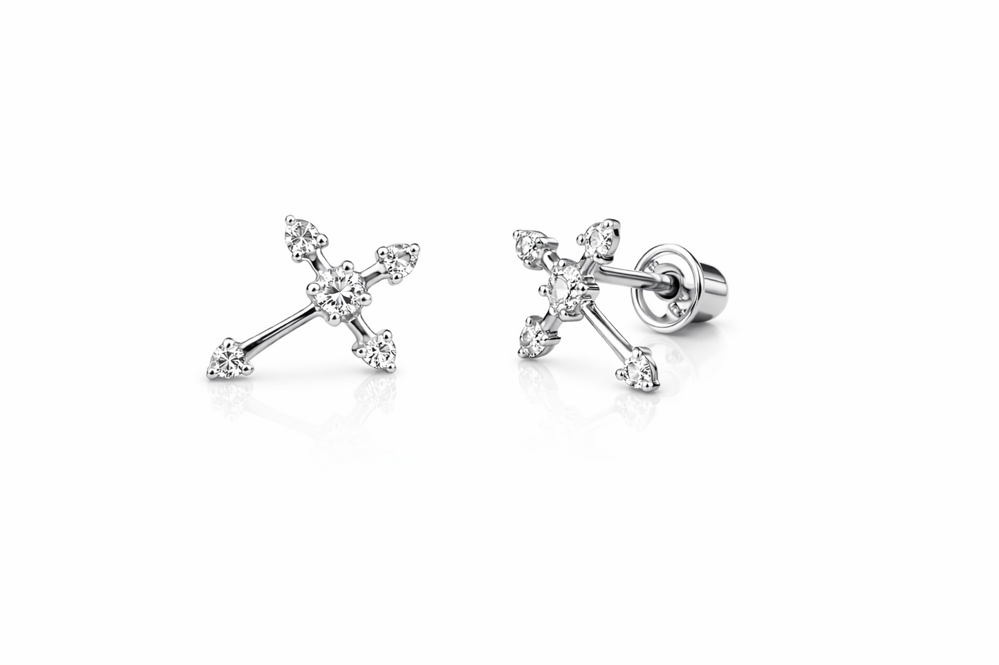 14K Yellow White Gold Cubic Zirconia CZ Cross Earrings