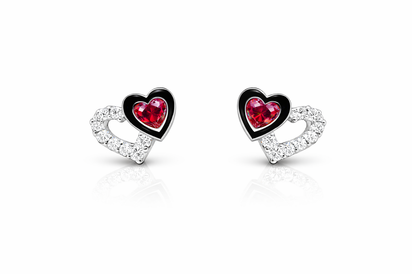 14K White Gold Double Heart Earrings