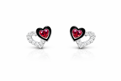 14K White Gold Double Heart Earrings