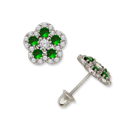 14K Yellow & White Gold Elegant Flower Earrings for Girls
