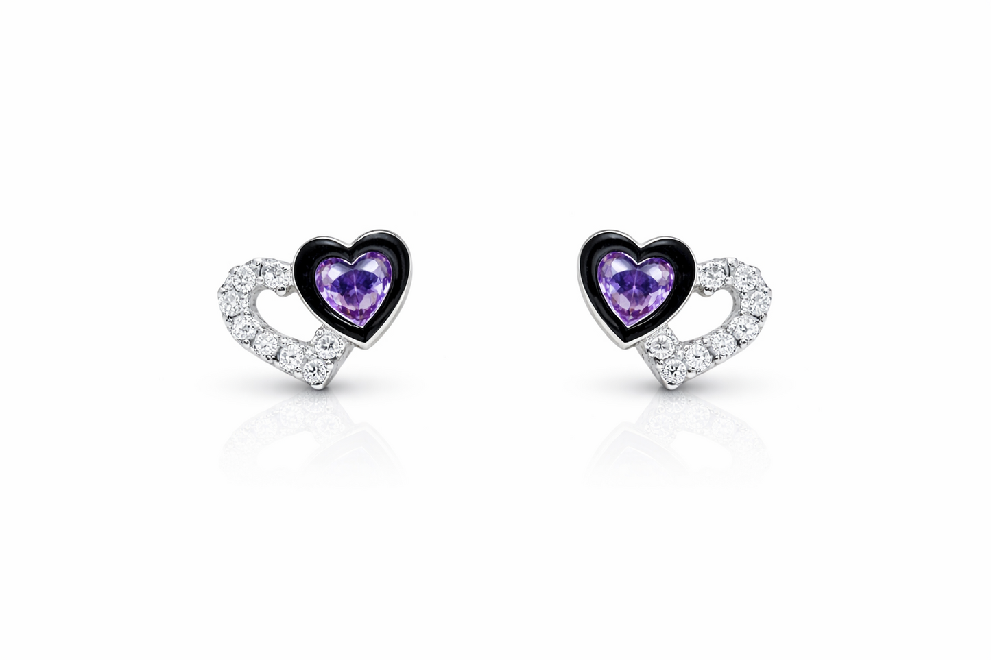 14K White Gold Double Heart Earrings