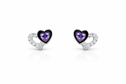 14K White Gold Double Heart Earrings