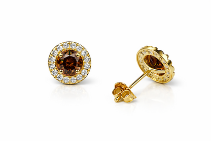 14K Solid White Gold Round Halo Stud Push Back Earrings