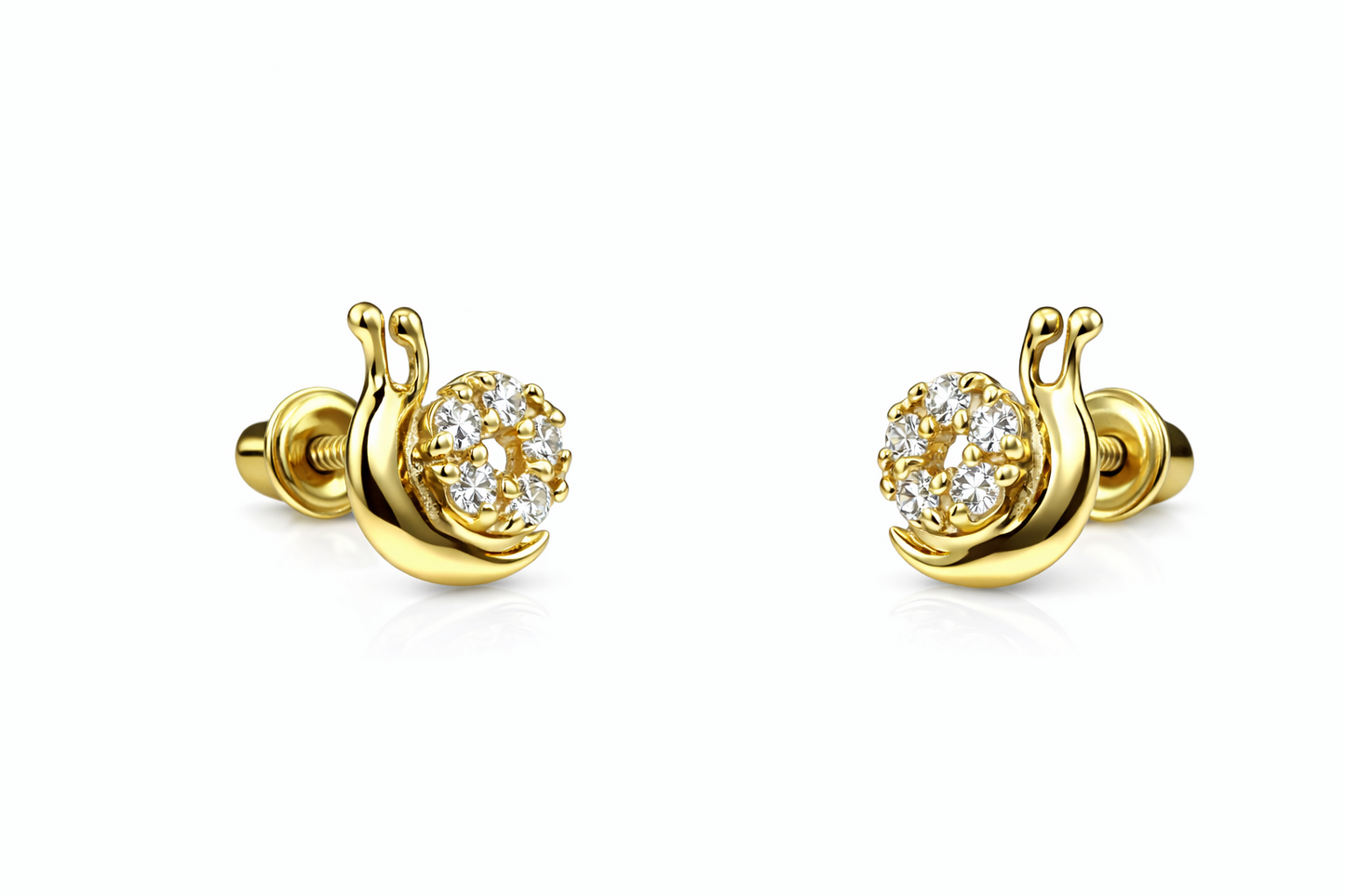 14k Yellow or White Gold CZ Snails Stud Earrings