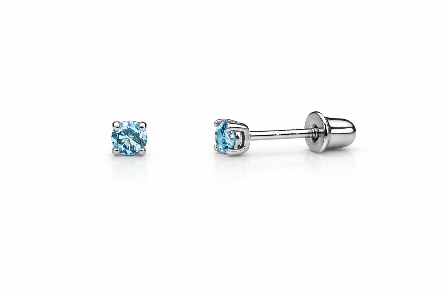 14K Solid White Gold 2.5mm Round Birthstone Stud Earrings with Screw Back