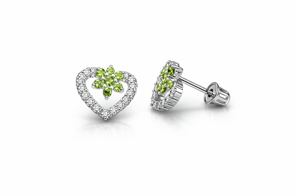 14K Yellow Gold CZ Heart Flower Shape Stud Earrings