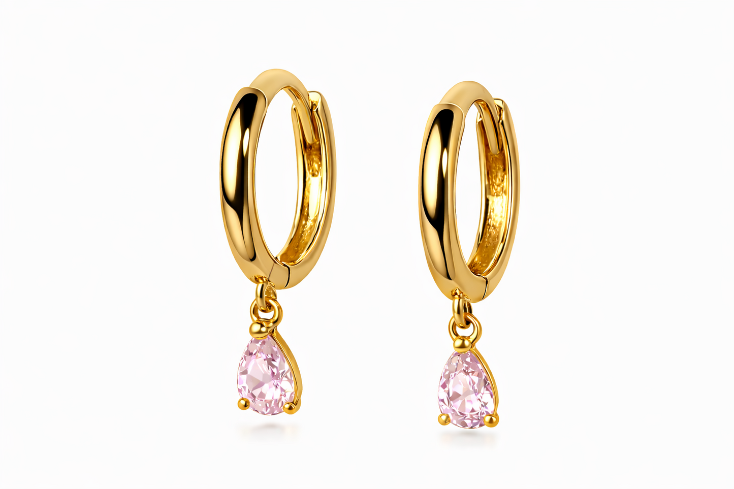 14k Yellow Gold Pear Shape Birthstone Huggie Earrings