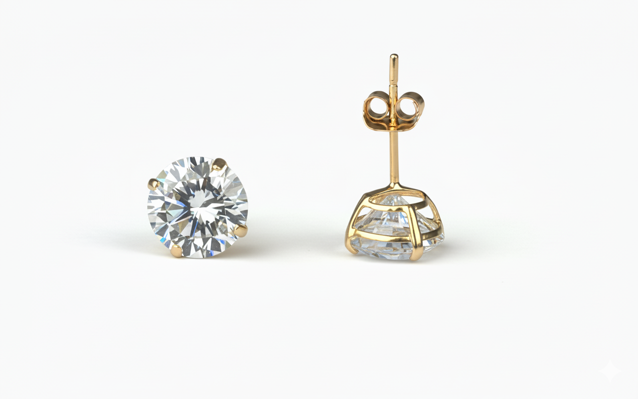 14K Yellow & White Gold Beautiful Round CZ Stud Earrings Basket Setting 2-10mm