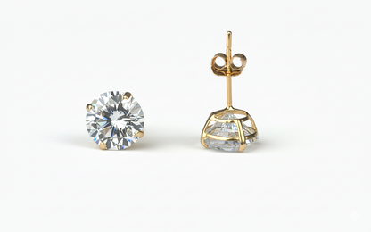 14K Yellow & White Gold Beautiful Round CZ Stud Earrings Basket Setting 2-10mm