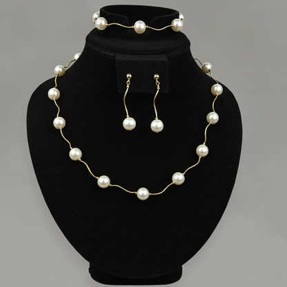 14K Yellow Gold Beautiful Freshwater Pearl  Necklace Set for Women
