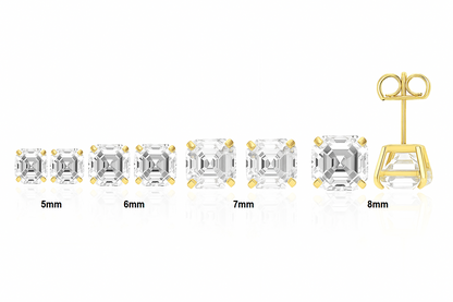 14K Yellow Gold Asscher Cut  Push Back Stud Earrings for Women