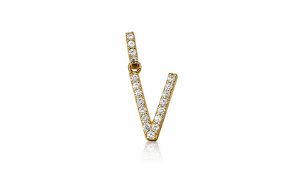 14k Yellow Gold Initial Letter CZ Pendant: Medium