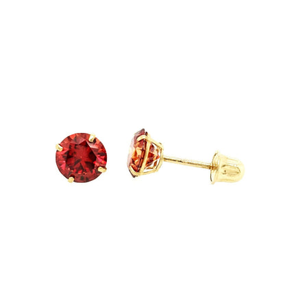 14K Gold GRA Certified D-VVS1 Round Garnet Moissanite Screw Back Studs Earrings