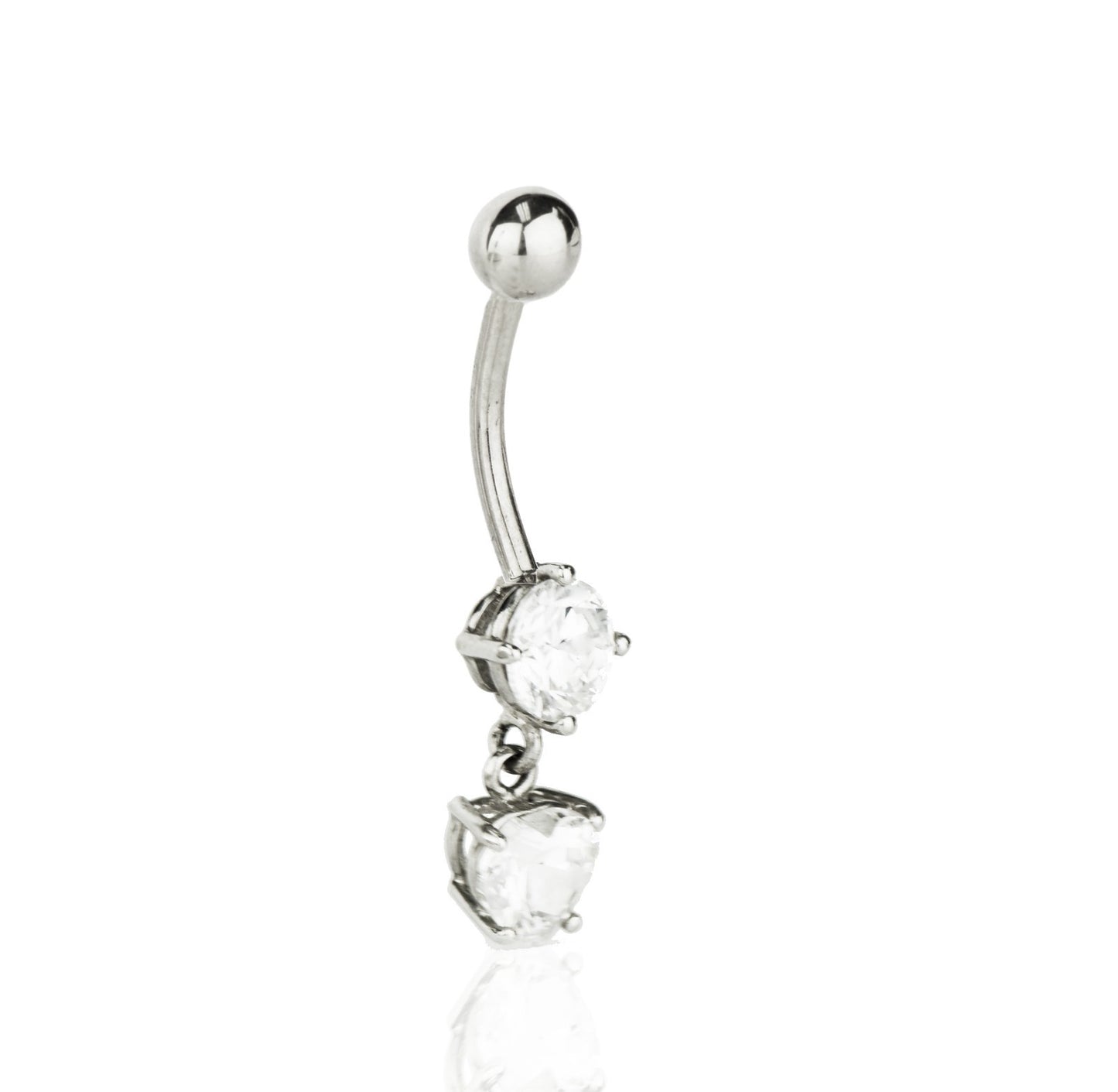 14k Yellow or White Gold Belly Button Dangle CZ Barbel Bar Ring