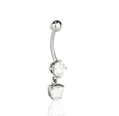14k Yellow or White Gold Belly Button Dangle CZ Barbel Bar Ring
