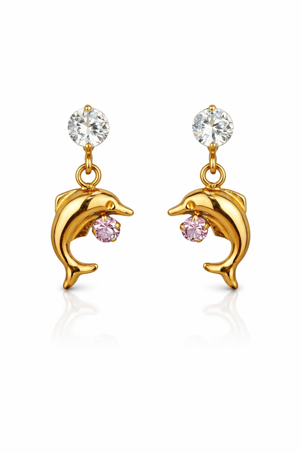 14k Yellow Gold CZ Dolphin Stud Earring