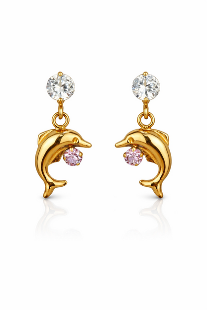 14k Yellow Gold CZ Dolphin Stud Earring