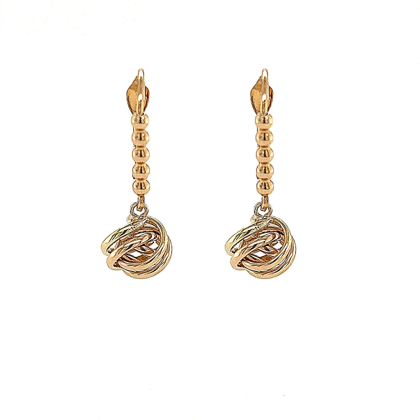 14k Yellow and White Gold Love Knot Leverback Earrings