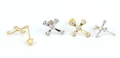14K Yellow or White Gold Cubic Zirconia Cross Earrings