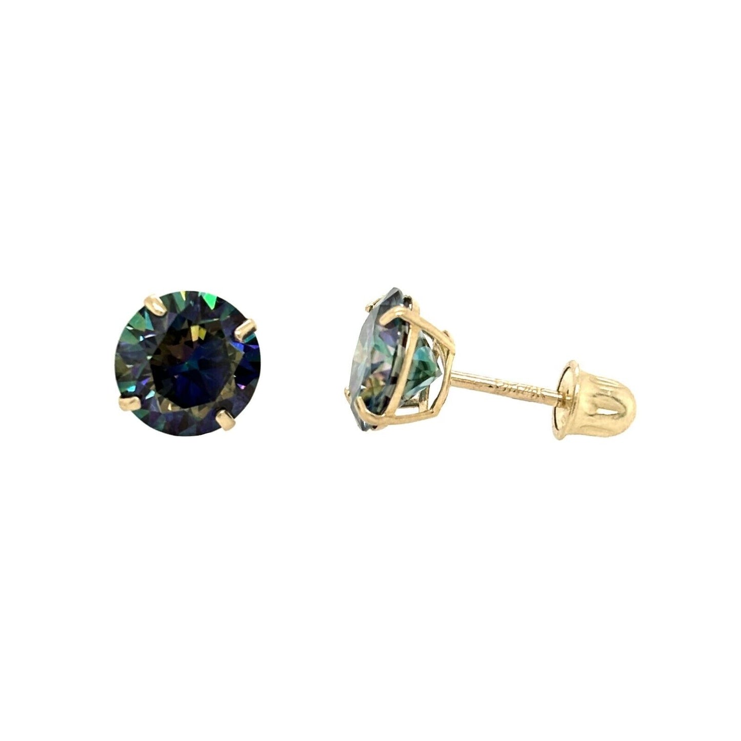 14K Gold GRA Certified D-VVS1 Rainbow Blue Moissanite Screw Back Studs Earrings