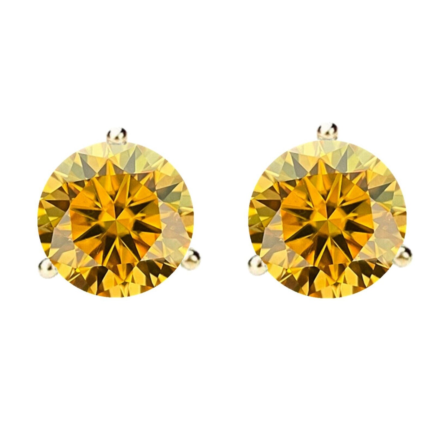 14K Gold GRA CertifiedD-VVS1 Yellow Moissanite ScrewBack Stud Earrings