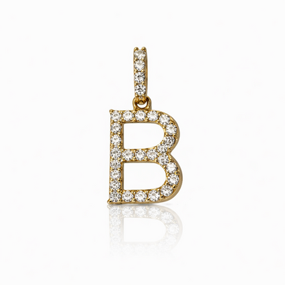 14k Yellow Gold Initial Letter CZ Pendant: Medium