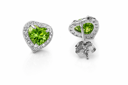14k Solid White Gold Halo Heart Stud Earrings