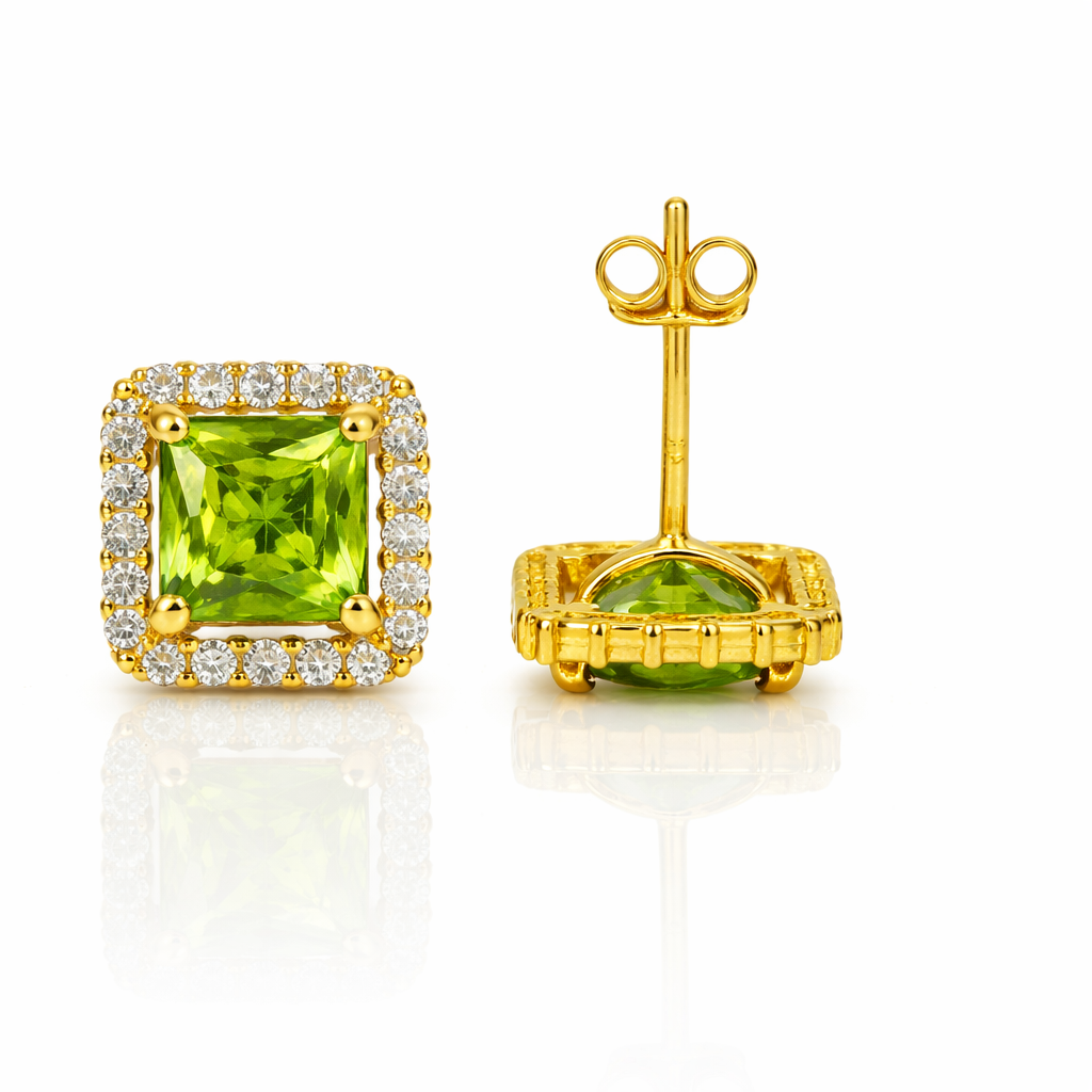 14k Yellow and White Gold Cushion Stud Earrings with Push Back