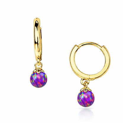 14k Yellow / White Gold Pink Opal Huggie Dangle Earrings