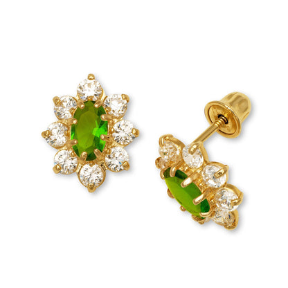 14K Yellow & White Gold CZ Flower Stud Screw Back Earrings for Women