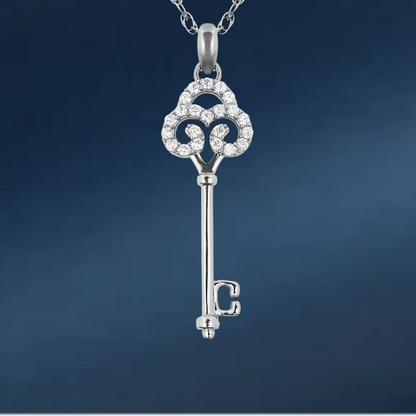 14K Yellow & White Gold Solid Elegant Key Pendant For Women