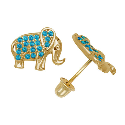 14K Yellow & White Gold Classic Elephant Studs Screw Back Earrings for Women